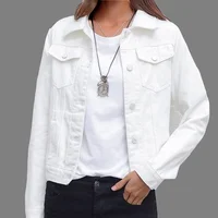 

2019 Autumn Winter Coat Long Sleeve Women Denim Jacket Ladies Short White Jean Jacket