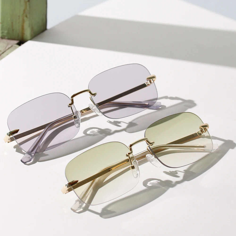 

Square frame rimless metal retro sun glasses for women wholesale uv400 glasses men dropshipping sunglasses