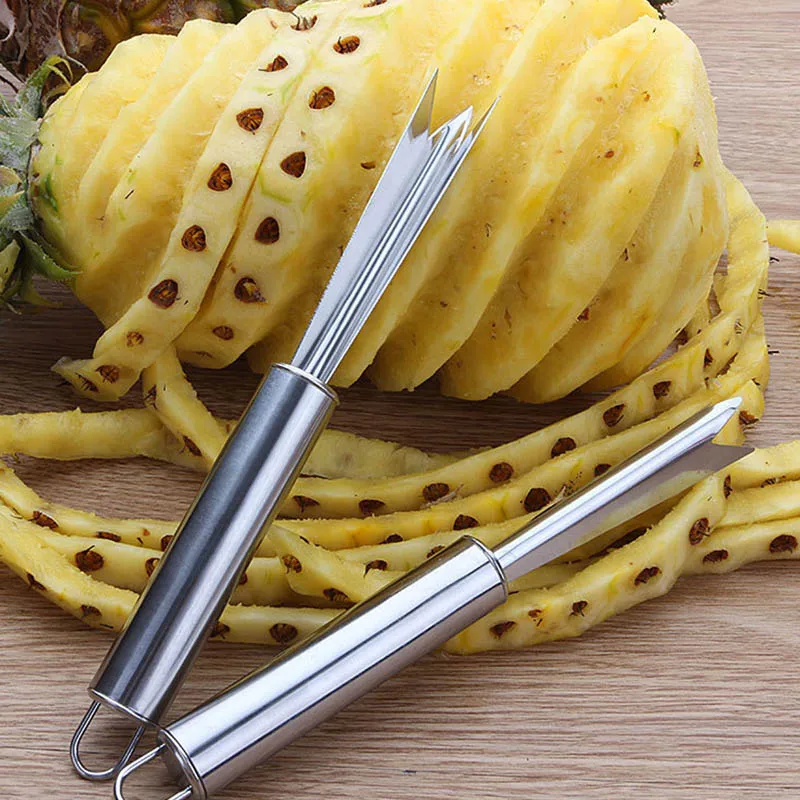 

Stainless Steel Non-welded Pineapple Shovel Steel Handle Curved Fork Peeled Pineapple Knife Kitchen Accessories, As photo