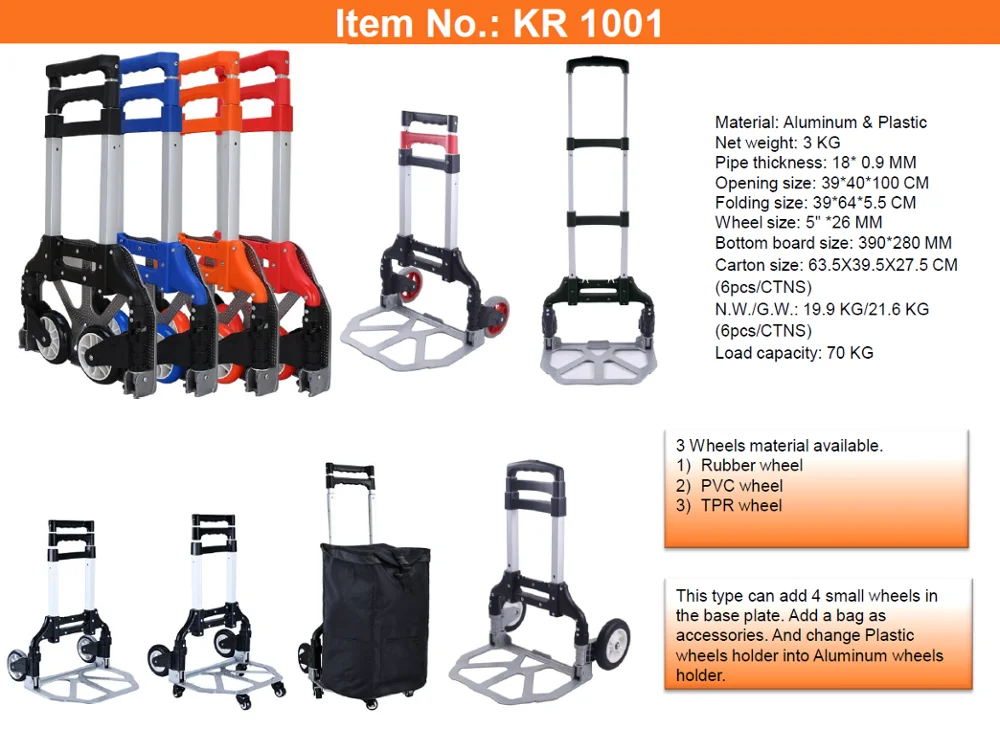 6 Wheels Aluminum Hand Pull Cart Folding Portable Multifunctional Home