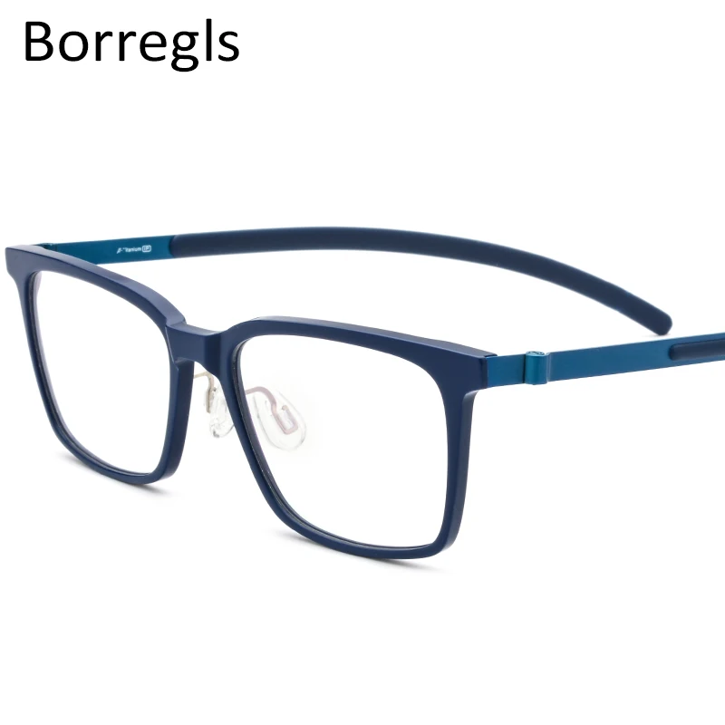 Borregls B Titanium Acetate Glasses Frame Men Square Myopia Optical Prescription Eyeglasses Screwless Eyewear 19106