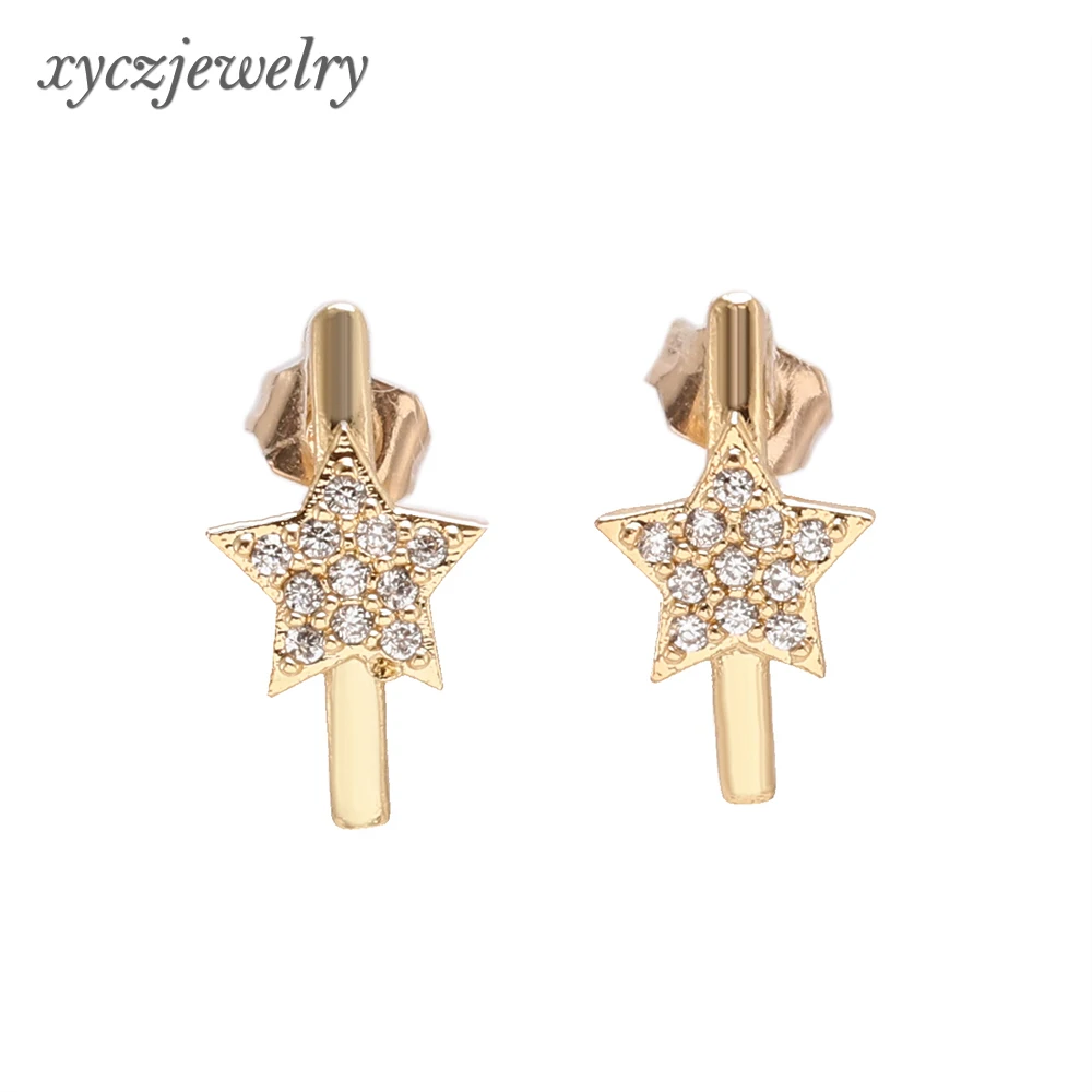 

Fashionable star rope stud earrings white cz brass gold plated earrings