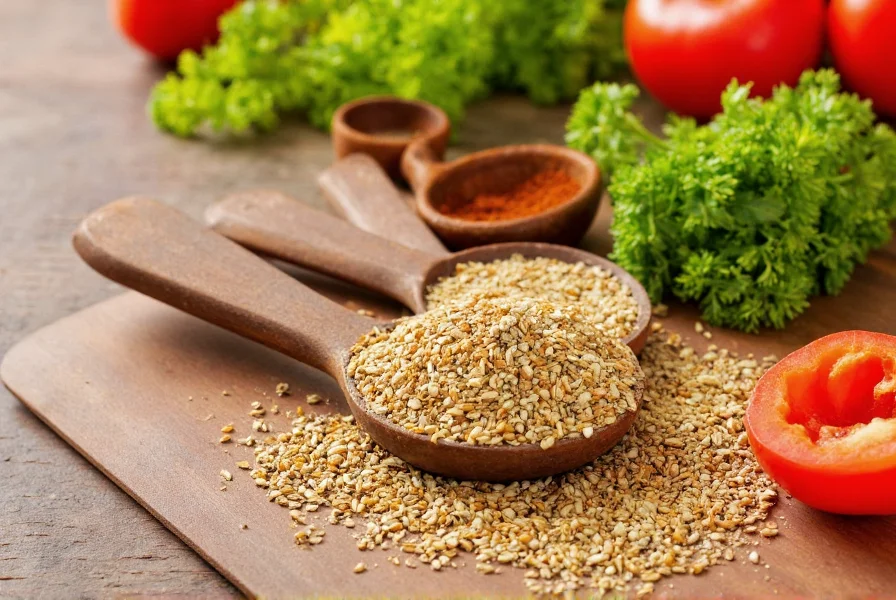 Close-up of cumin seeds and powder next to measuring spoons and fresh vegetables for weight loss cooking