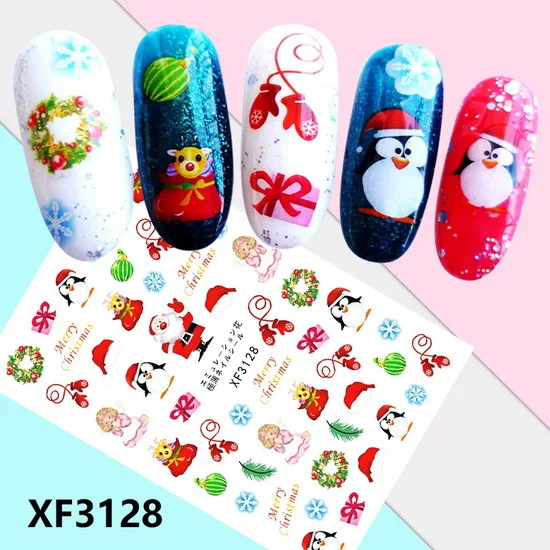 

Christmas Nails Art Manicure Back Glue Decal Decorations Snowman 3D Nail Sticker For Nails Tips Beauty, As picture
