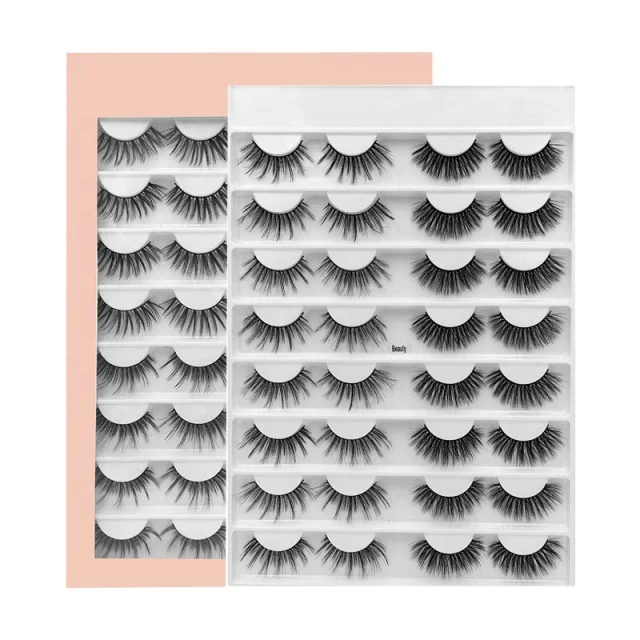 

BEAU FLY Hot Selling 16 Pairs Faux Mink Eyelash Full Strip Natural False Eyelashes with package, Black