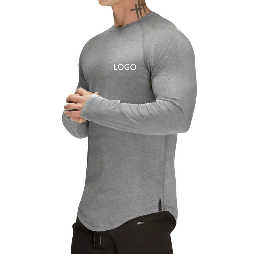 

2021abbigliamento bodybuilding clothing 95cotton 5spandex tshirt Wholesale o neck blank scoop bottom men long sleeve t shirt men, Multi color optional or customized