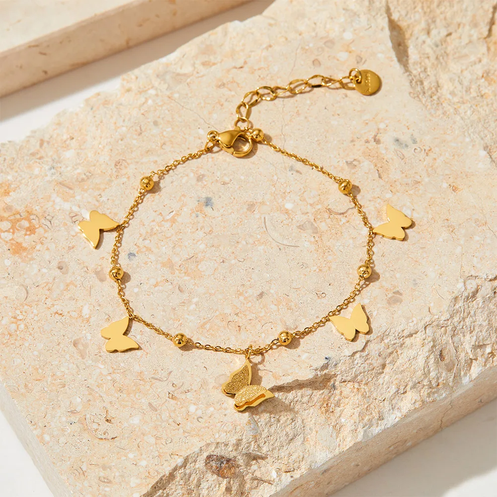 

Shiny Butterfly Bracelet Gold Plated Stainless Steel Chain Bracelet For Women