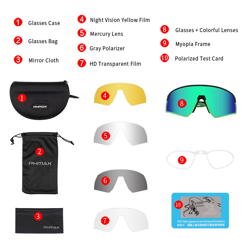 
PHMAX Ultralight Polarized Cycling Sun Glasses 5 Lens Outdoor Sports Bicycle Glasses Men Women Bike Sunglasses Goggles Eyewear 