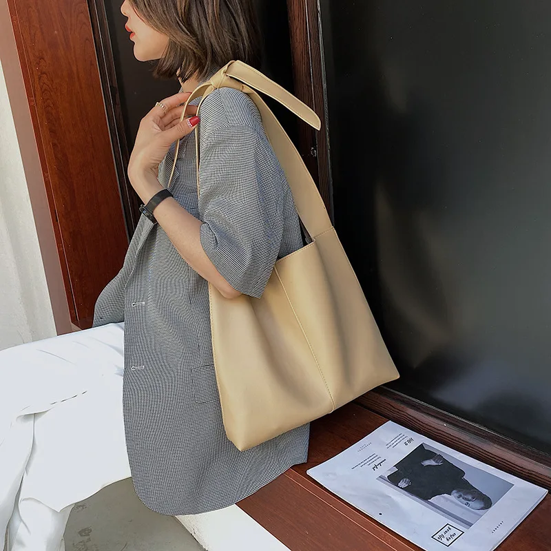 

SP417 New cool women PU casual bag solid color leather larger shoulder bag, Multi colors