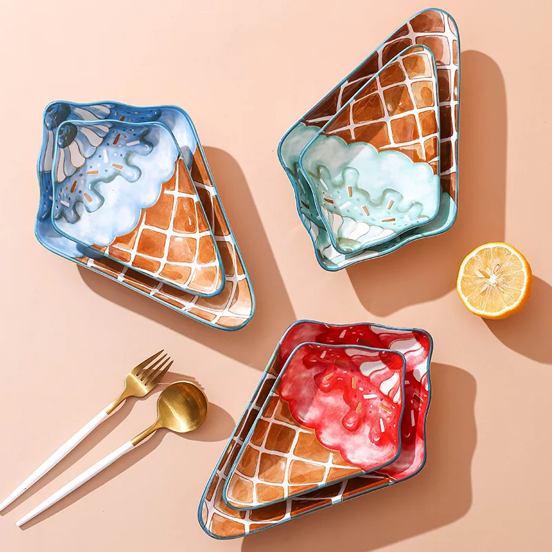 

Ceramic Ice Cream Shape Dish Ceramic Cake Plates Dessert Home Trinket Dish porcelain Soy Sauce Dish Hand Color Food Plate