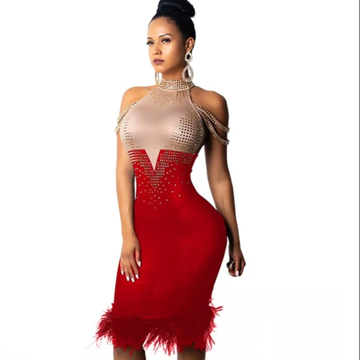 

2020 New Arrival High Quality Women sleeveless Halter contrast panel slim elegant ladies club dresses