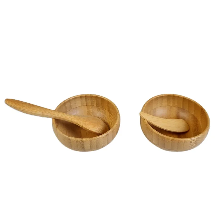 

Fast delivery Wholesales Eco friendly facial mask bamboo bowl with spoon or spatula mini natural cosmetic bowl 50g in stock, Customized