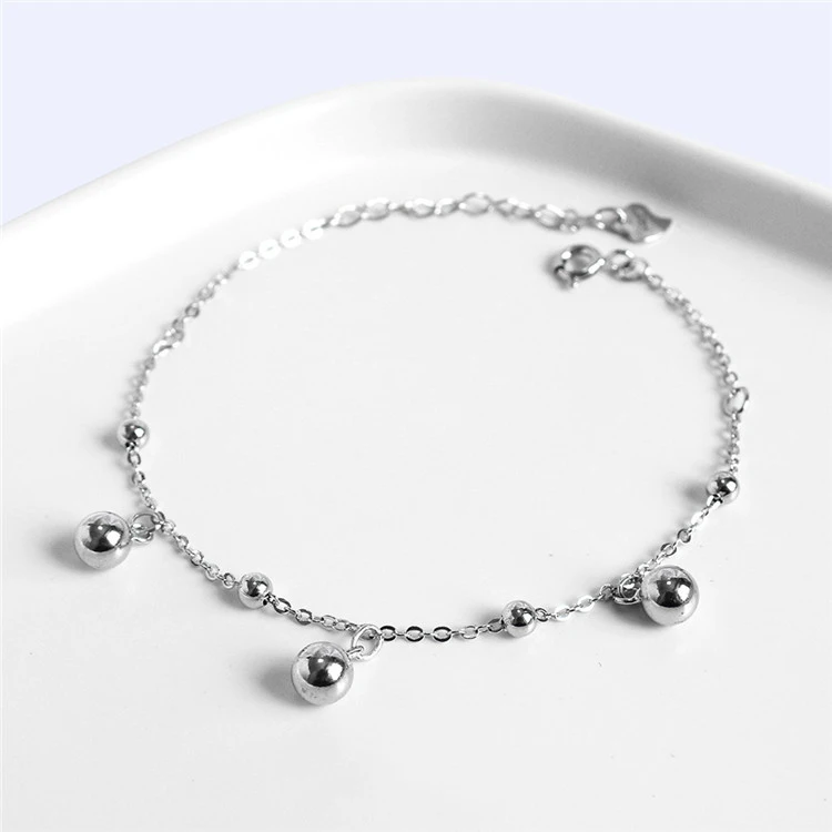 

Personalized Mini Size Light Bead Anklet S925 Sterling Silver Foot Decoration Fashionable Women'S Round Bead Anklet, Gold,rose gold