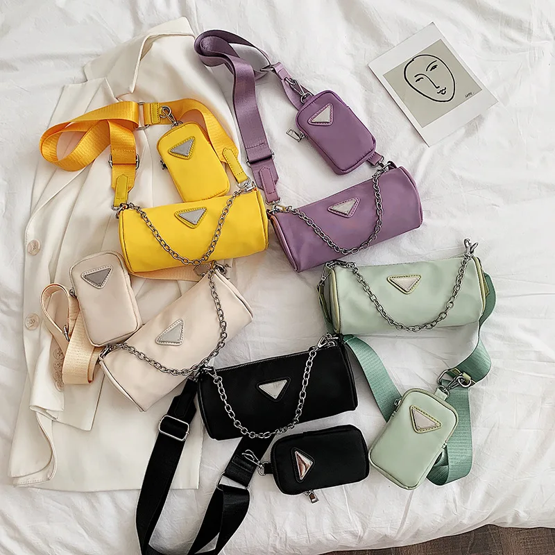 

New fashion trend 2021 small cylinder bag chain handbag single shoulderbags women crossbody purse, Yellow,purple,green,black,beige