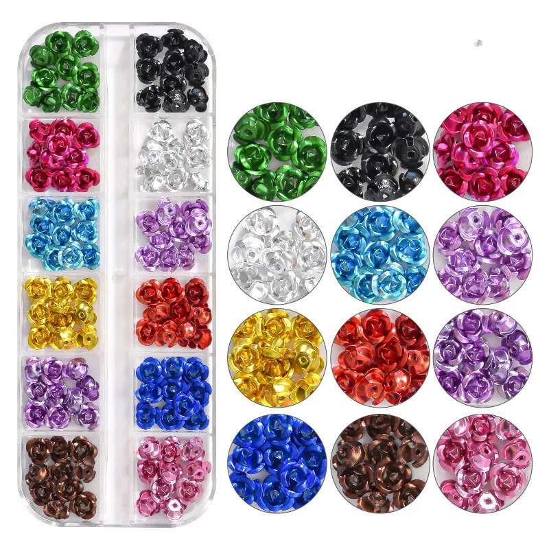 

Nail Art Applique 3D Charm Accessories Metal Aluminum Rose Flower Design 12 Color DIY Nail Jewelry, 12 colors