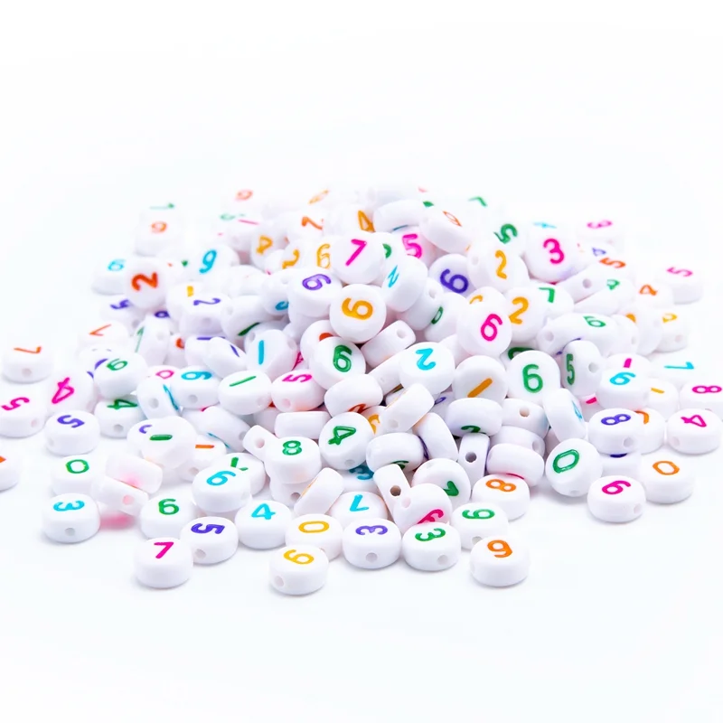 

Wholesale 4mm*7mm White Circle Colorful Digital Beads Acrylic Plastic Letter alphabet beads For Jewelry Making