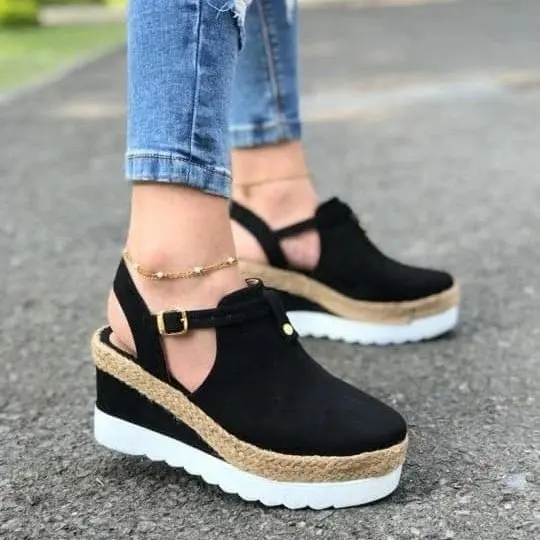 

Women's Sandals Vintage Wedge Shoes Woman Strap Straw Thick Bottom Flats Platform Sandals Flock Female Shoes Summer 2020