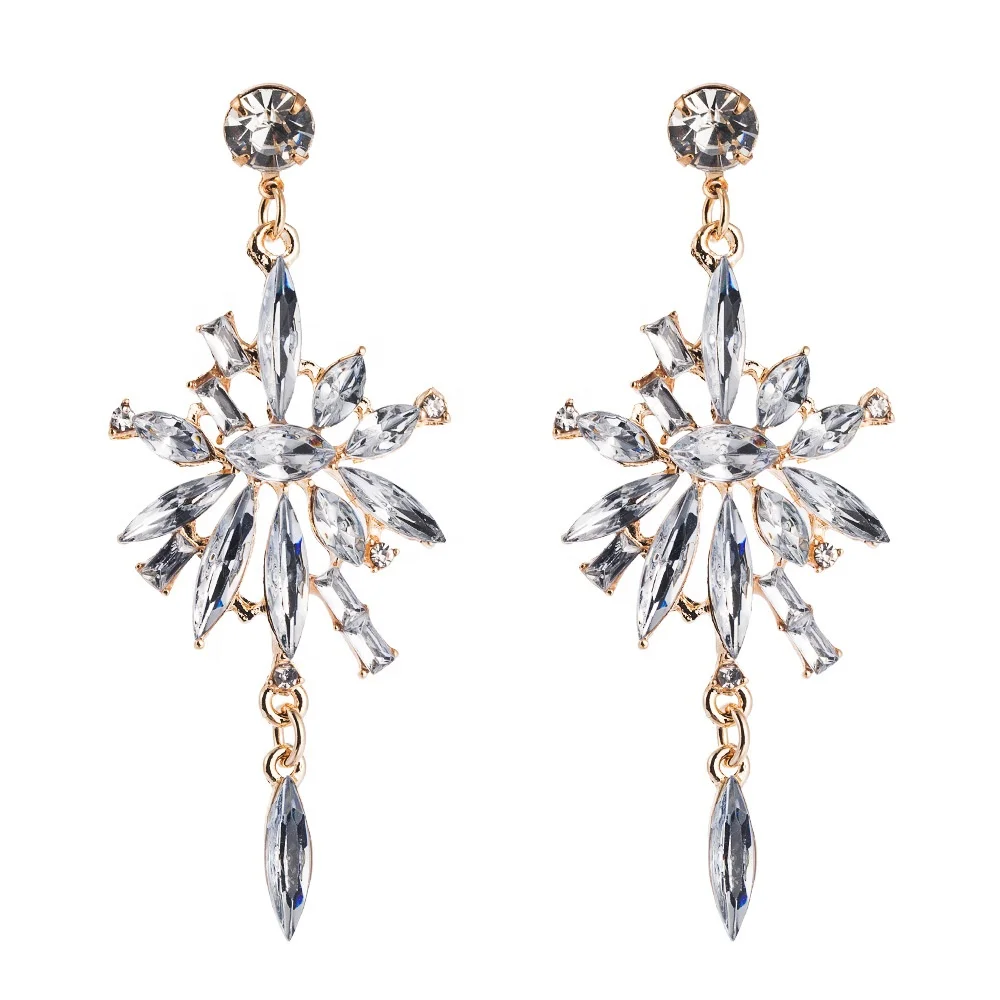 

New Fashion Long Pendant Alloy Trendy Woman Statement Dangle Earrings Luxury Super Fairy Flowers Tassel Earrings, Picture shows
