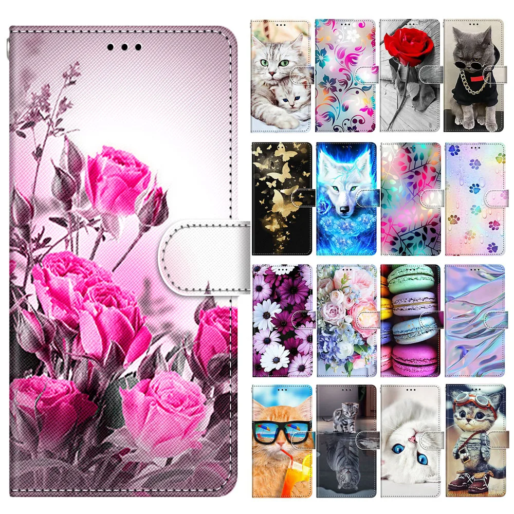 

S21 Plus Rose Flip Case on for Samsung Galaxy S21 Ultra Plus 5G Case Cartoon Cat Dog Wallet Leather Magsafe Phone Protect Cover