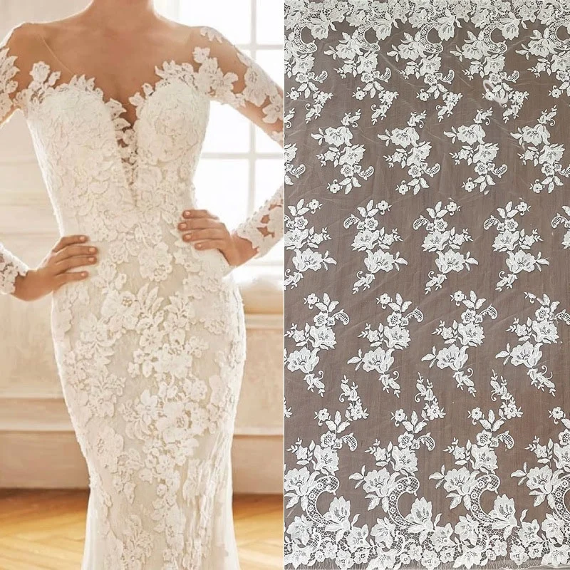 

High quality flower bride's wedding dress bridal gown evening fabric white lace, Ivory
