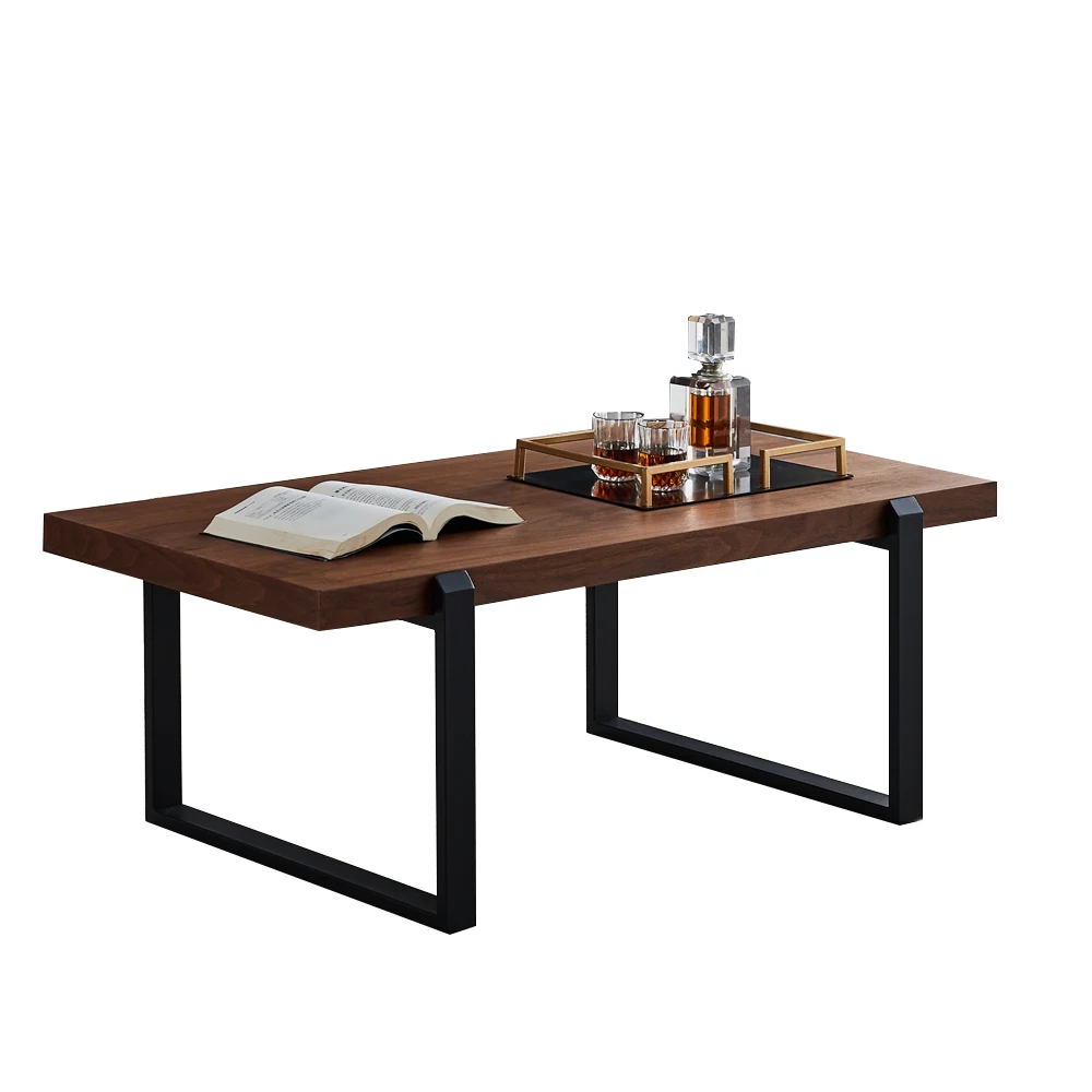 

Minimalist square wood coffee table with black metal frame living room