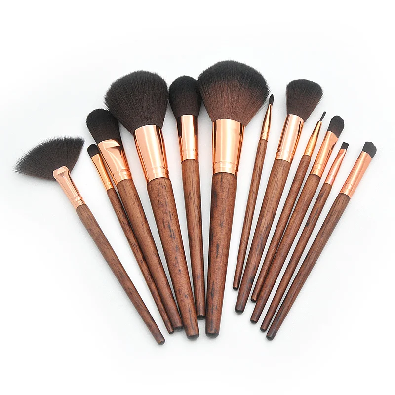 

12pcs vegan wooden handle makeup brush set powder highlighter private label cosmetic tools