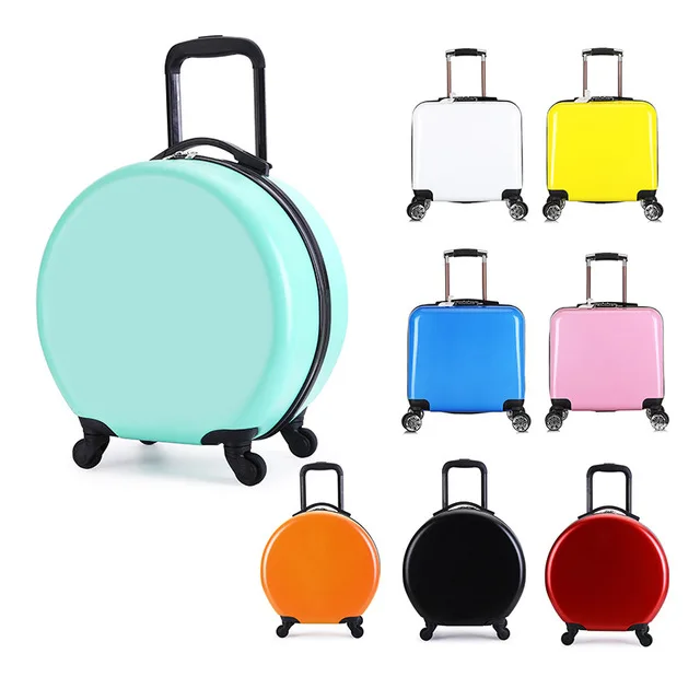 

18 inch carry on suitcase on wheels travel rolling luggage kids rounded luggage cabin trolley bag Cute small case gift, Many
