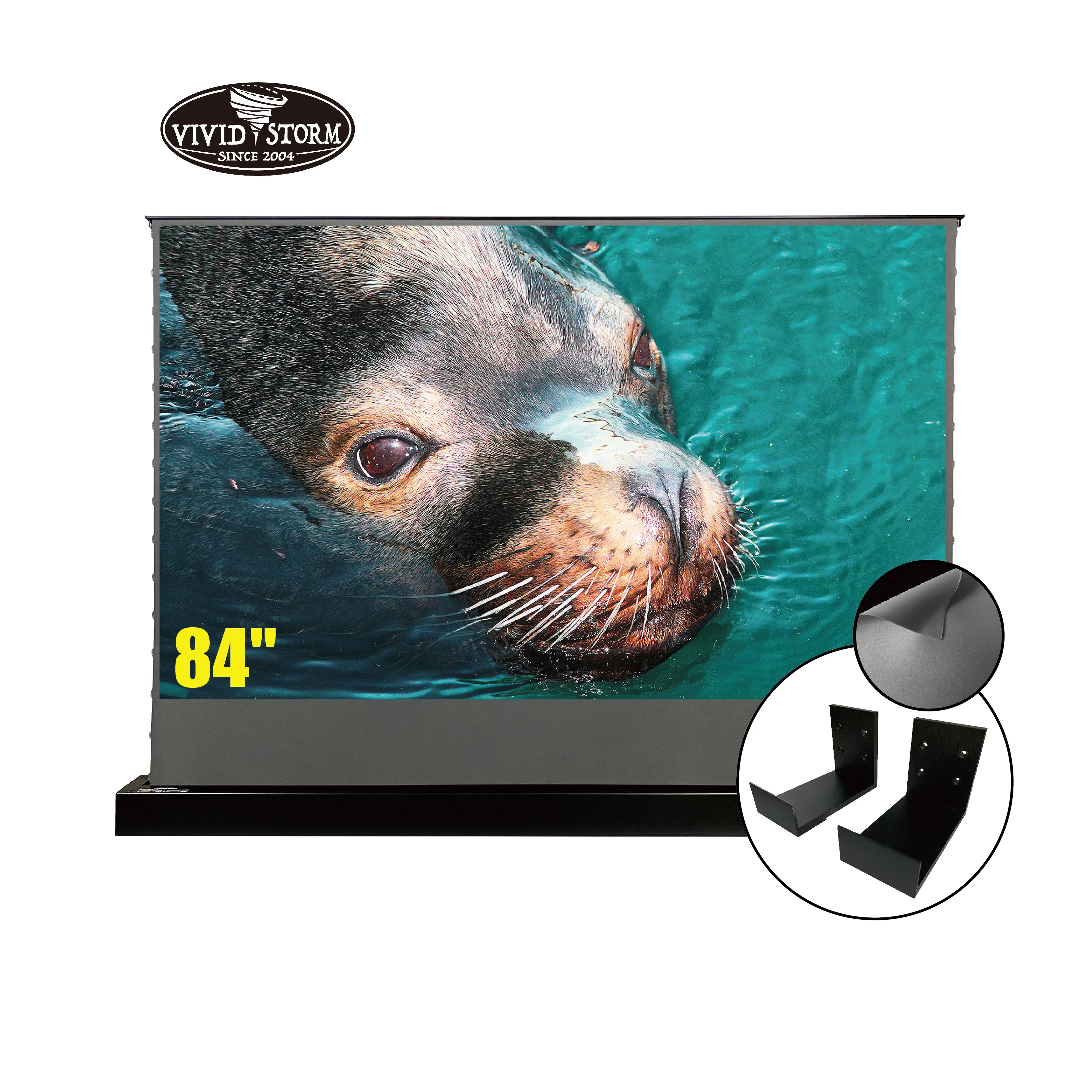 

VIVIDSTORM 84inches S Electric floor screen Obsidian Long Throw Ambient Light Rejecting obsidian with wall bracket