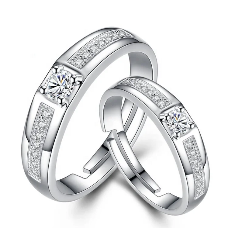 JQ52 Sterling Silver 925 Oath Couples Ring Opening Female Fashion Simple Student Diamond Crystal Ring Female Jewelry Bizuteria