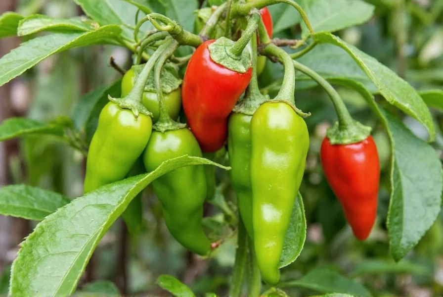 Apollo pepper plant showing compact growth habit with multiple green to red transitioning peppers on bushy plant