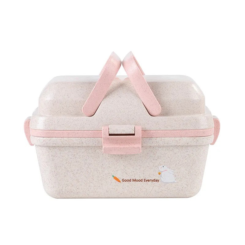 

Multi layer portable lunch box microwave heating wheat straw lunch box with spoon