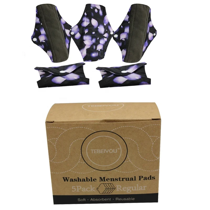 

Charcoal Bamboo Sanitary Towels Washable Reusable Mama Cloth Pads 5pcs/Box, Mix