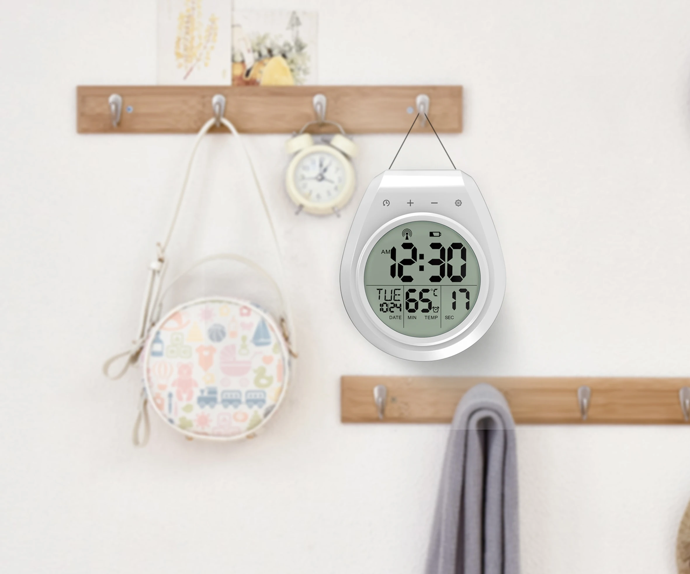 Waterproof Shower Clock Washroom Timer Suction Bathroom Wall Hygrometer