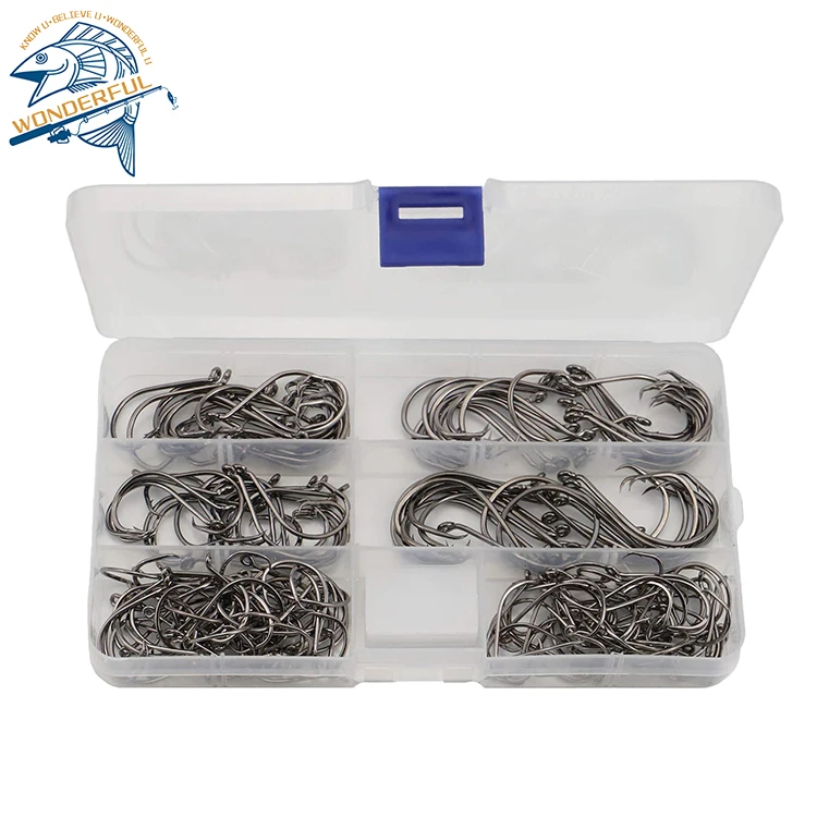 

70pcs 7385 High Carbon Steel 2/0 3/0 4/0 5/0 6/0 7/0 8/0 sharp fewer injured fish Saltwater catfish fishing Circle hook, Black