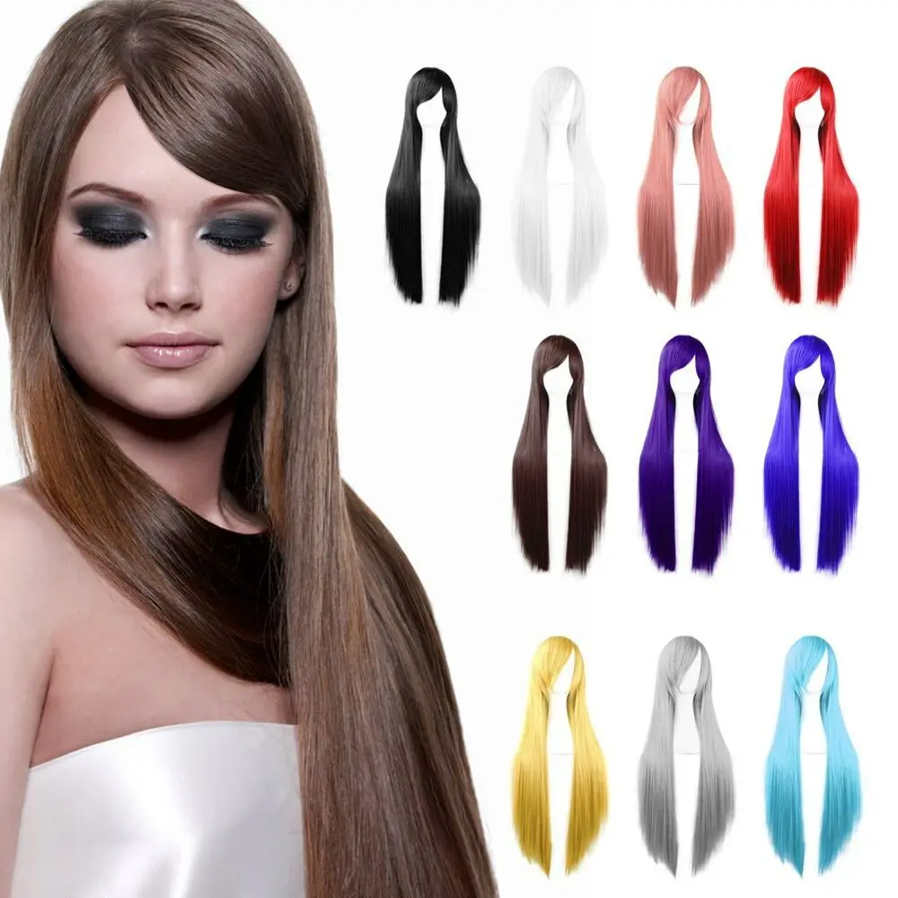 

Anime Long Straight Hair Wig Cosplay Long Straight anime cosplay wigs yellow pink grey green colorful cosplay wigs 100cm