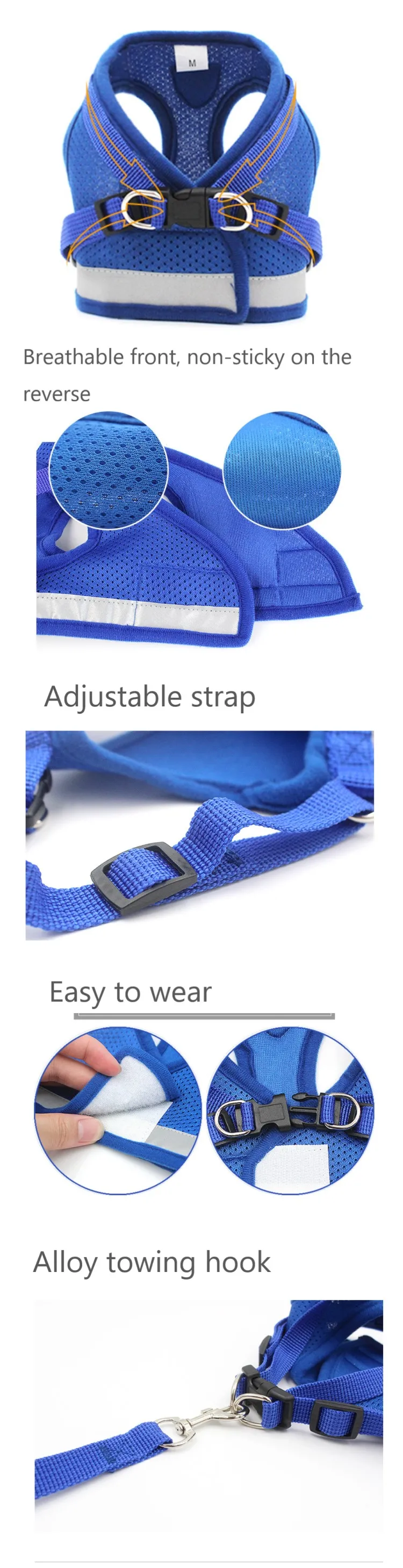 Pet Cat Vest Harness With Free Leash Soft Cat Chest Harness Backpack Adjustable Reflective Breathable