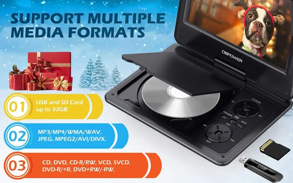 
DBPOWER 9 inch HD Swivel Screen Portable DVD VCD Player Suitable for Car Headrest Mount 