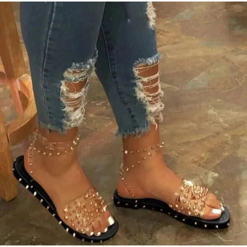 

women Crystal Summer Platform Ladies Open Toe sandals Bling Women's Flip Flops Flat Plus Size Beach Shoes Woman Rivet Slippers