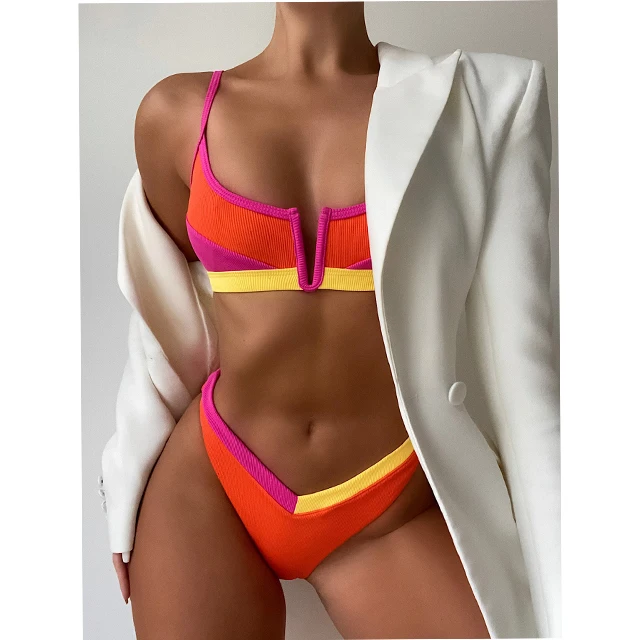 

GX76620 women 2021 sexy teens v shape high waist swimwear multicolor two pieces swimsuit bikini, Picture