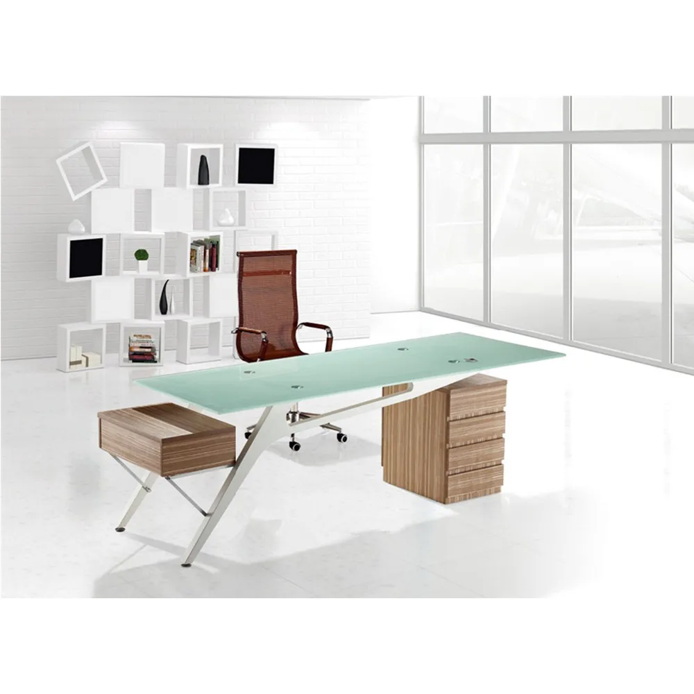 Hot Sale Mdf Furniture Glass Table Top Iron Leg Office Desk Buy
