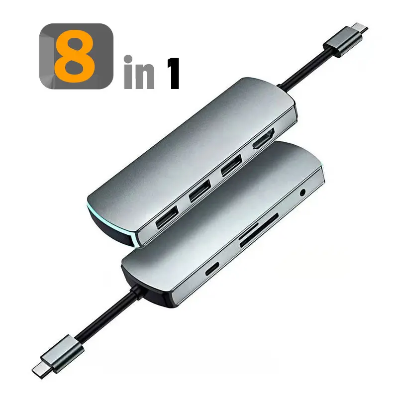 

Multifunctional USB Hub 8 Port 8 in 1 USB Hub Type C to TF SD 4K USB3.0 Audio 3.5mm PD Quick Charge For Laptop PC Macbook