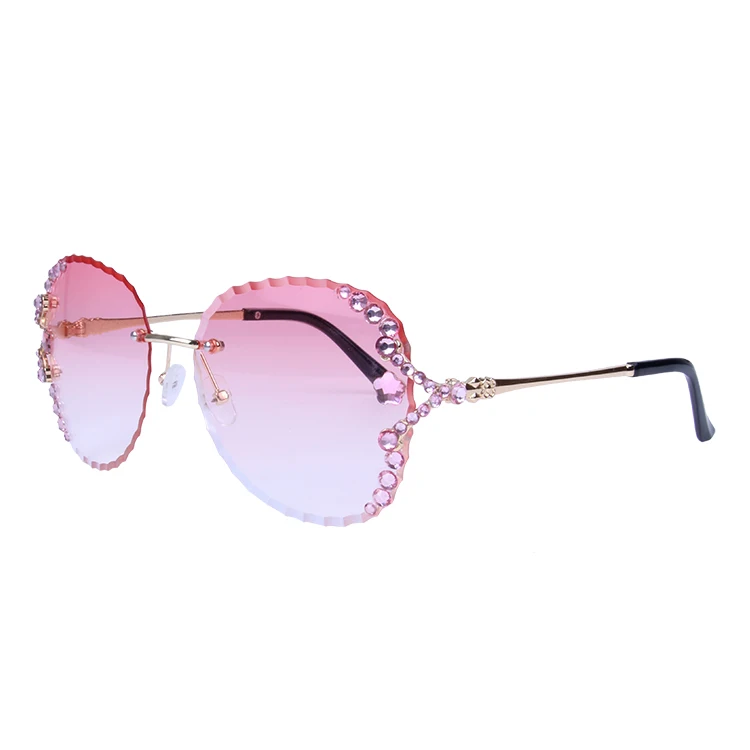 

2021 fashion oversized rimless sunglasses river women famous brand design diamond sun glasses big star rhinestone eyeglasses