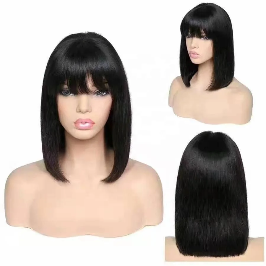 

Brazilian 8-14 Inches Cheap Price 100% Human Hair Short Bob Wig, Silky Straight Wave Bob Wigs, Black