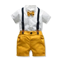 

New gentleman suit short sleeve shirt and suspenders 2pcs baby boy clothes baby boy clothing sets