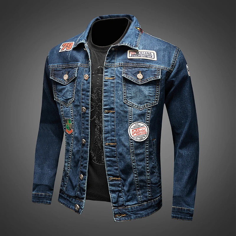 

wholesale denim Men's wear make old hole jeans jacket fashion vintage washed ripped embroidery denim jacket