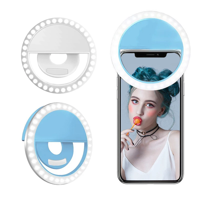 

OldShark 2020 Custom Selfie Ring Light For Mobile Phone Rechargeable Camera Mini Selfie Ring Led Light, White,black,blue,pink