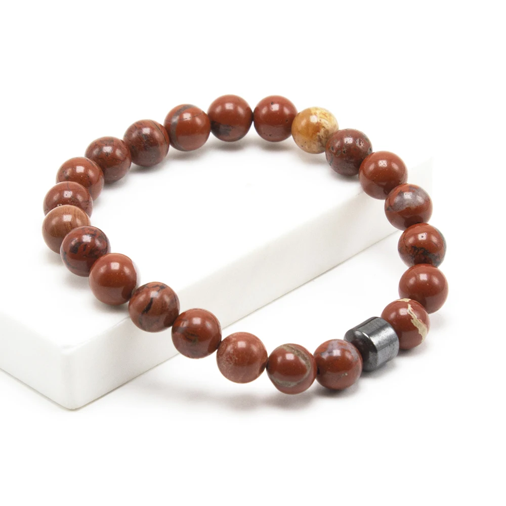 

Red Jasper Bead Bracelet for Men Women Elastic Natural Healing Stone Bracelet Bangle