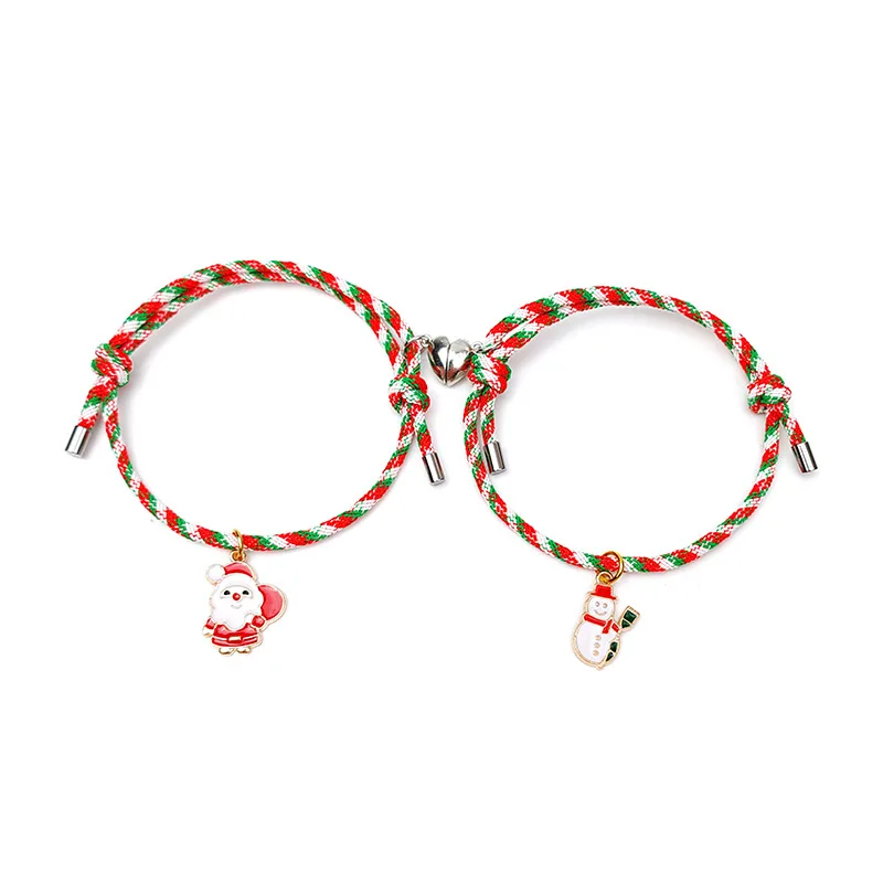 

2pcs Magnetic Bracelet Christmas Tree Charm Couple Bracelets for Lover Friend Men Women Braid Rope Christmas Bracelets 2022, Multi-colors
