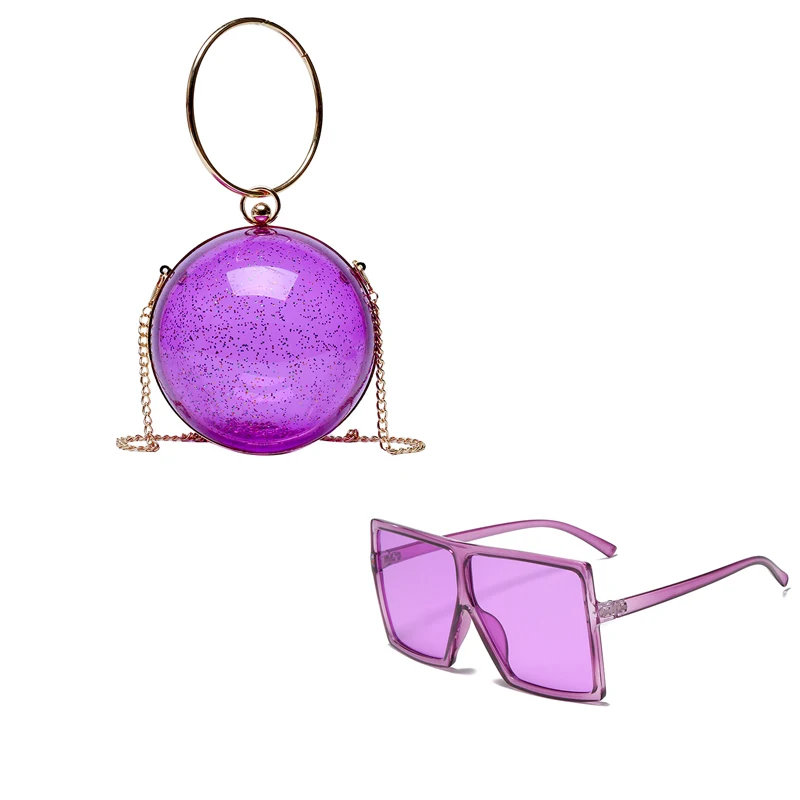 

New fashion combination clear acrylic mini round women bag ladies evening handbags sunglasses and purse sets, 5colors