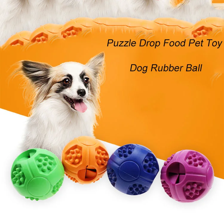 

New Design stocked eco-friendly multicolor interactive rubber dog feeder toys Leakage Food Toys Cat Round Ball Toy, Blue, green,purple,orange